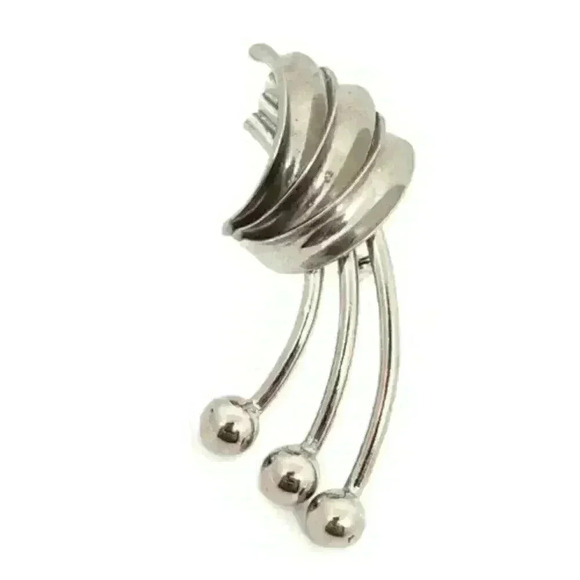 Vintage Brooch MCM Mid Century Hanging Cherries Mod Mid Century Silver 1950 - Picture 1 of 7